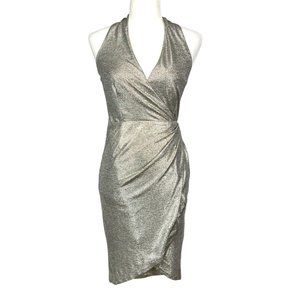 Anthropologie Hutch Vivian Womens Silver Metallic Wrap Sleeveless Dress size XS
